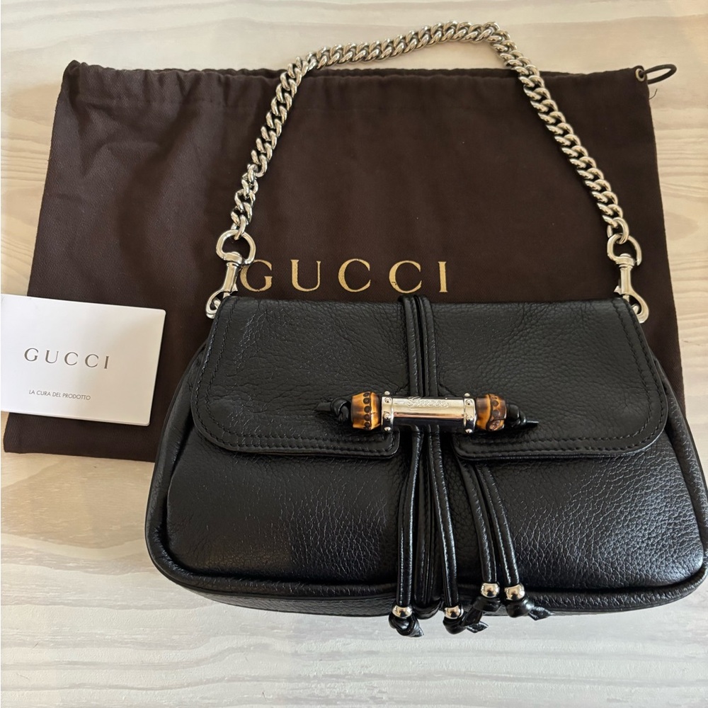 Gucci Calfskin Bamboo Crosiette Shoulder Bag with Chain Strap